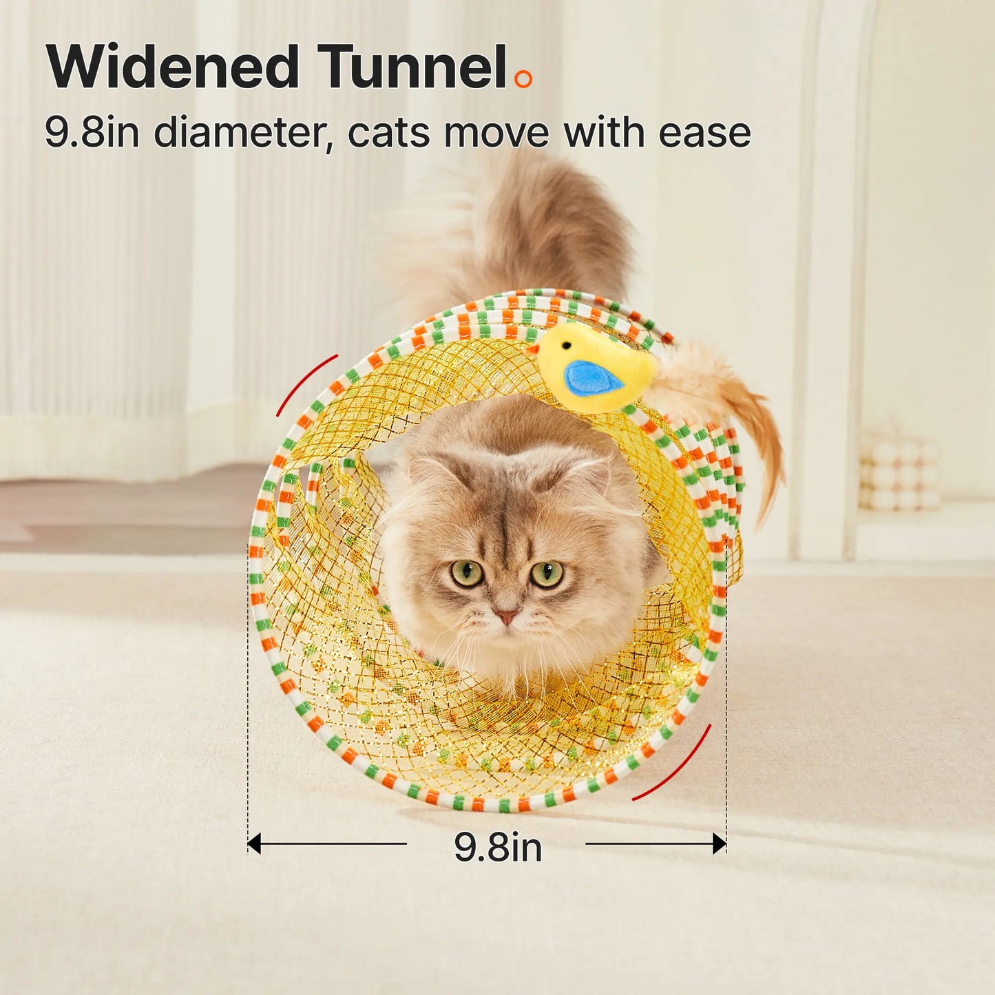 Spiral Play Tunnel with Feather & Bell for Cats (20 Inches Unfolded)