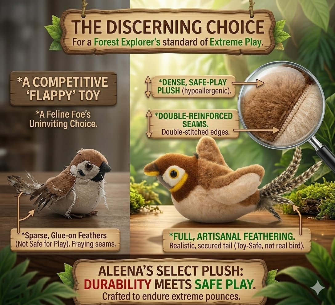 Interactive Flapping & Chirping Bird Toy for Cats and Small Dogs (No Flying) (Large 9X3")
