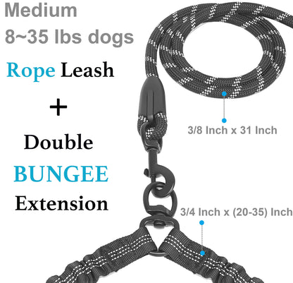  Dual 360 Swivel No Tangle Pet Leash Shock Absorbing Bungee 