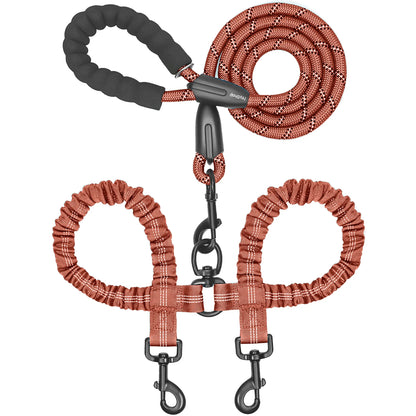  Dual 360 Swivel No Tangle Pet Leash Shock Absorbing Bungee 