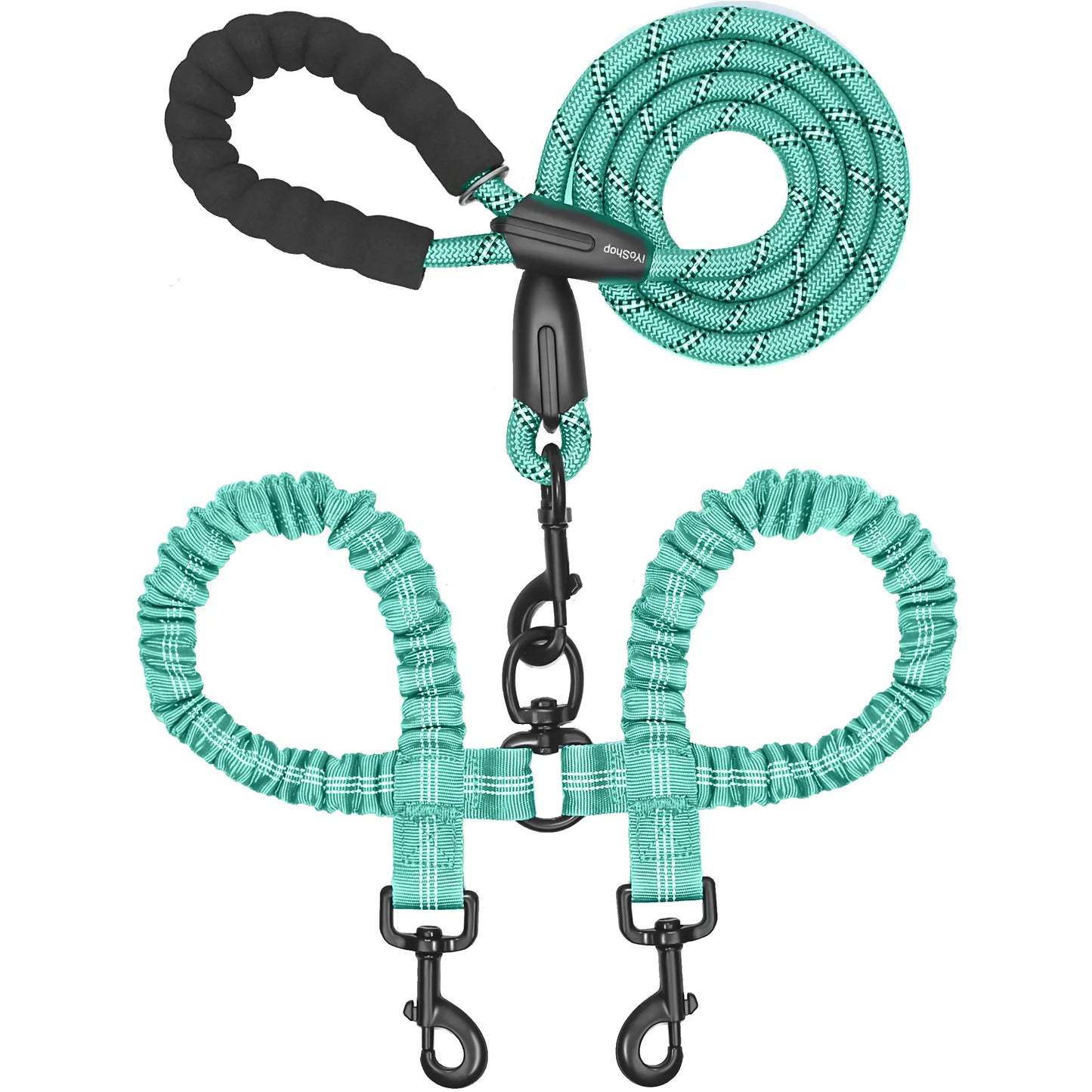  Dual 360 Swivel No Tangle Pet Leash Shock Absorbing Bungee 
