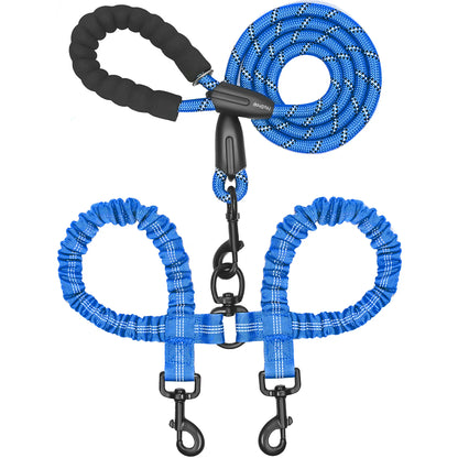  Dual 360 Swivel No Tangle Pet Leash Shock Absorbing Bungee 