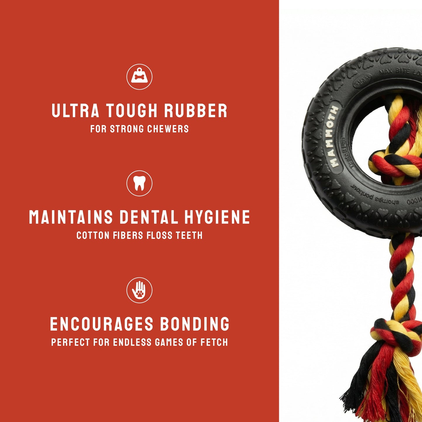Rubber Tirebiter Dog Toy with Cottonblend Assorted Color Rope
