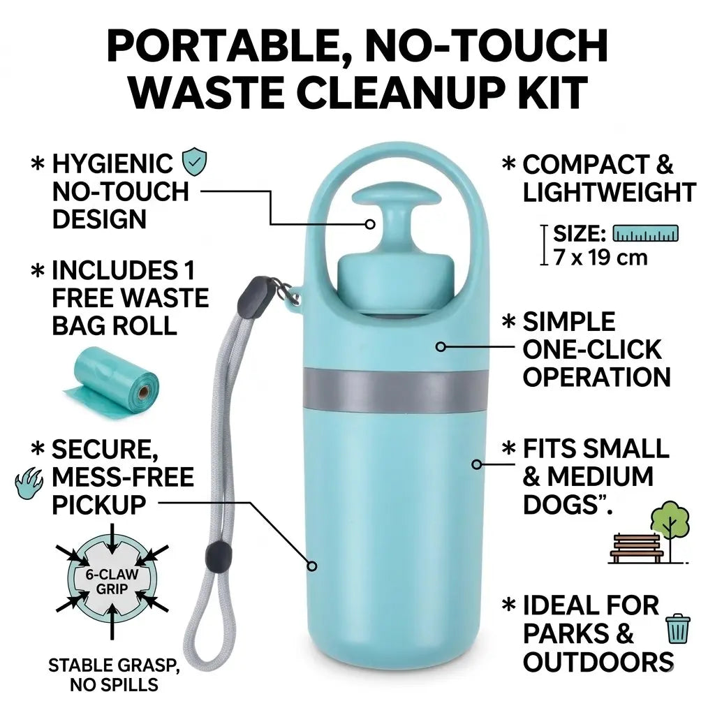 Portable Touchless Pet Poop Grabber (Includes 1 Roll Trash Bags)