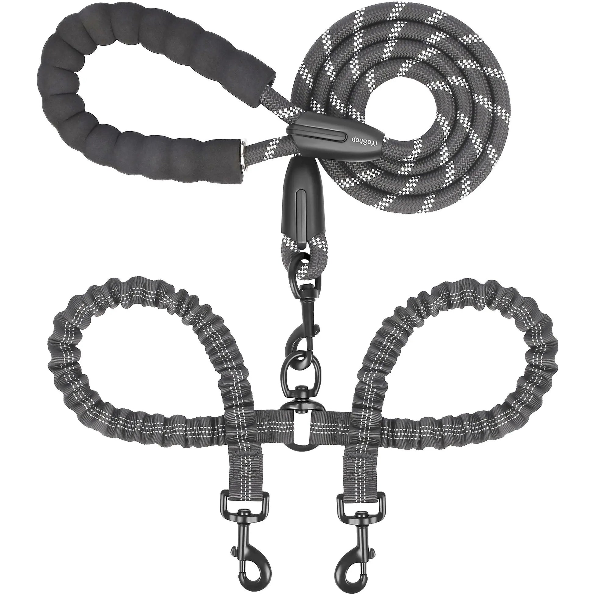  Dual 360 Swivel No Tangle Pet Leash Shock Absorbing Bungee 