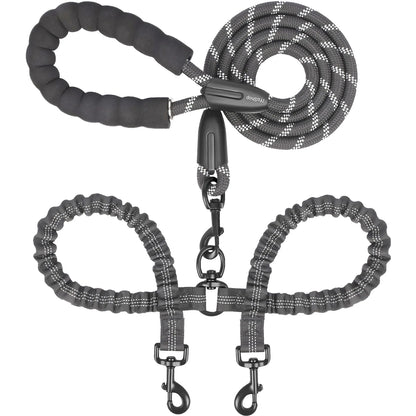  Dual 360 Swivel No Tangle Pet Leash Shock Absorbing Bungee 