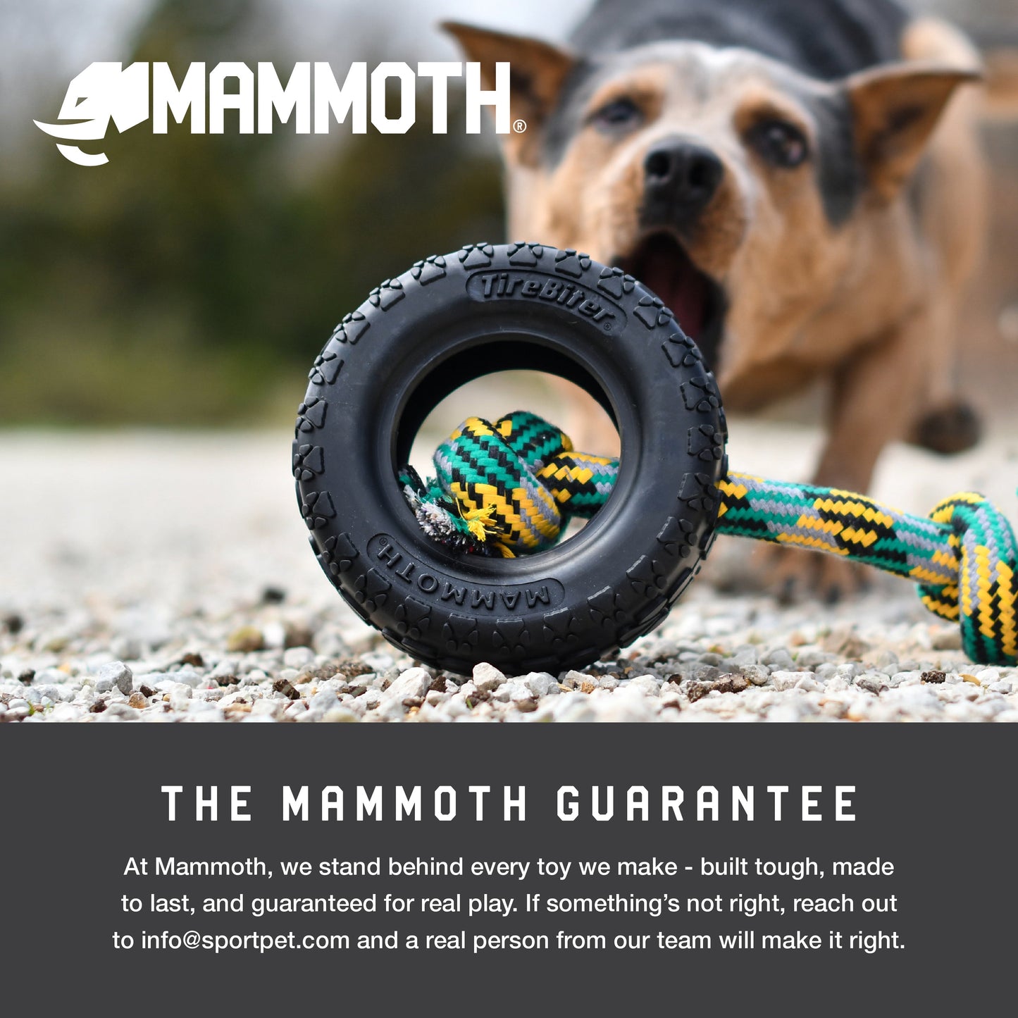 Rubber Tirebiter Dog Toy with Cottonblend Assorted Color Rope