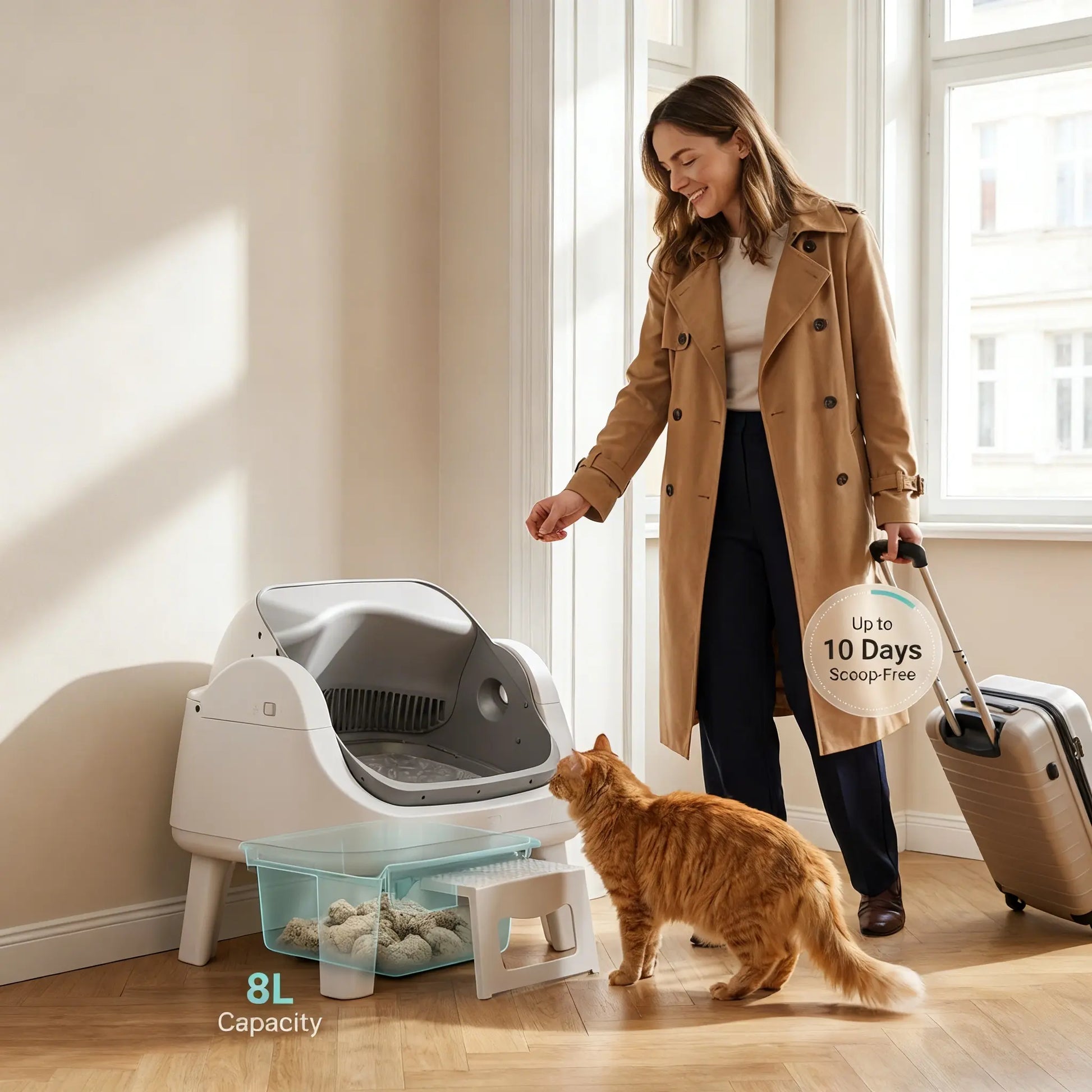 Petpivot Autoscooper 12 Lite Open Top Self Cleaning Cat Litter Box, Automatic Litter Box with 7 Pairs of Safety Sensors, Anti-Pinch Protection, Easy Access Step for Senior Cats Tiktokshopspringglowup