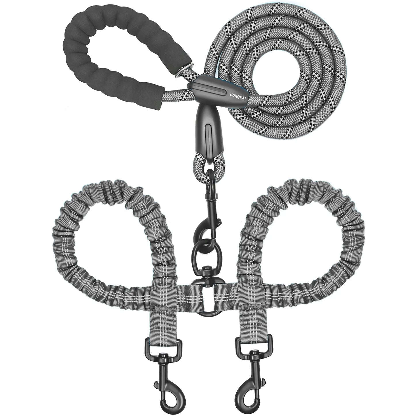  Dual 360 Swivel No Tangle Pet Leash Shock Absorbing Bungee 