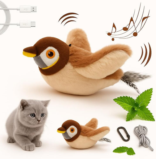 Interactive Flapping & Chirping Bird Toy for Cats and Small Dogs (No Flying) (Large 9X3")