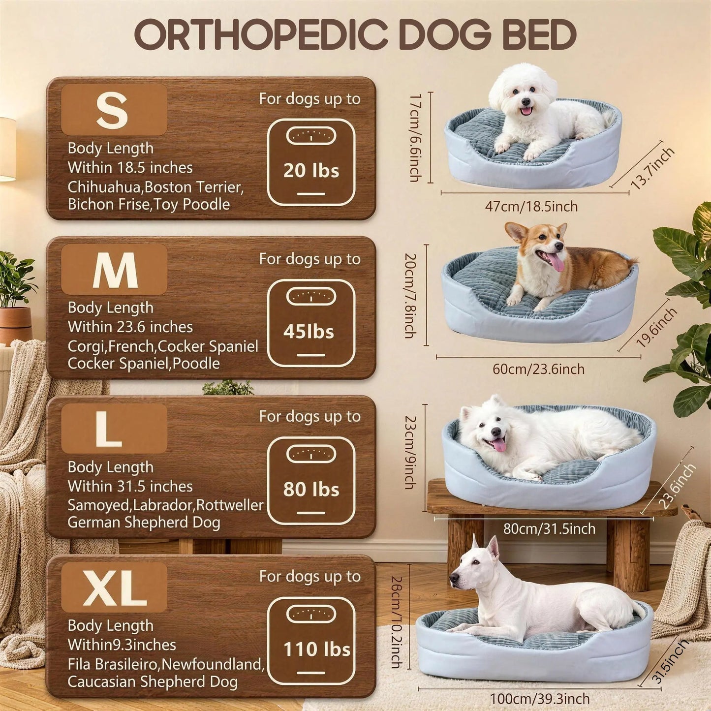 Orthopedic Pet Bed with Non-Slip Bottom (Washable)