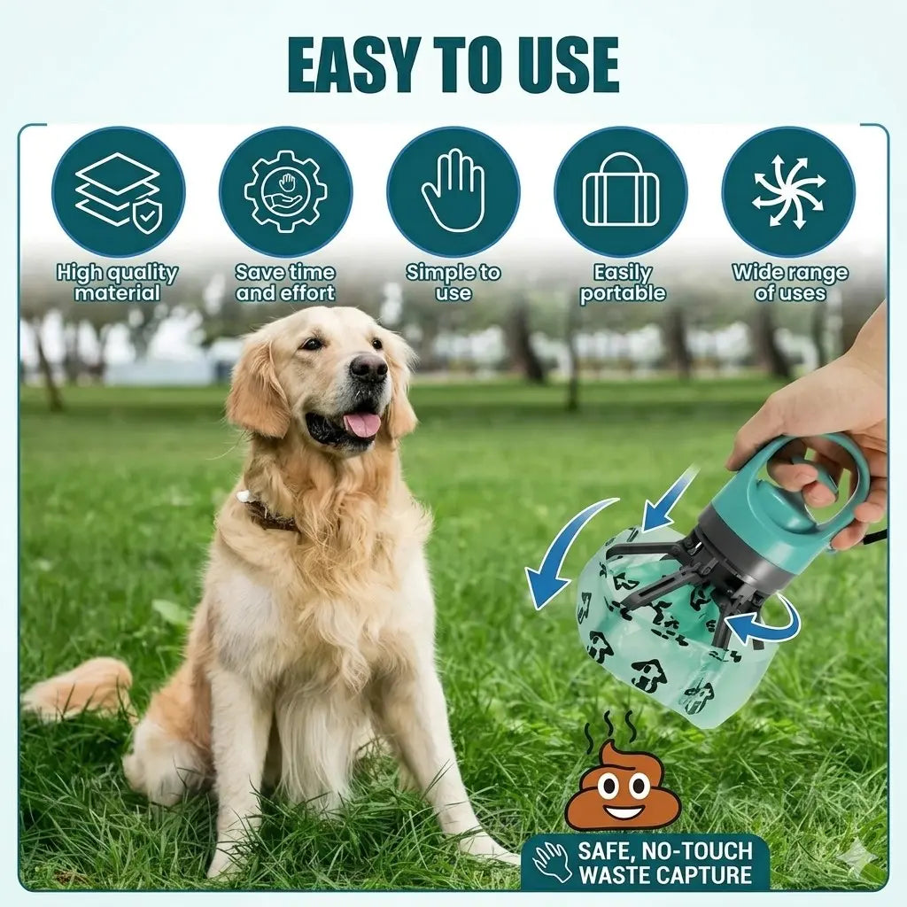 Portable Touchless Pet Poop Grabber (Includes 1 Roll Trash Bags)