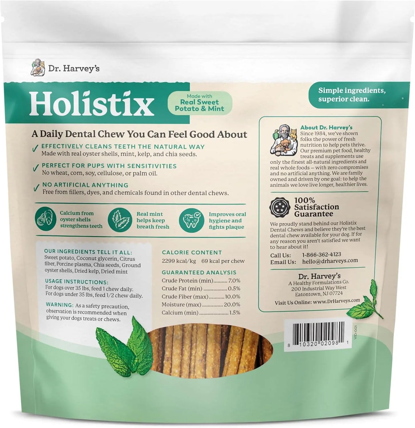 Dental Chews for Dogs Teeth Cleaning & Fresh Breath Treats Sweet Potato Mint Flavor (24 Sticks)