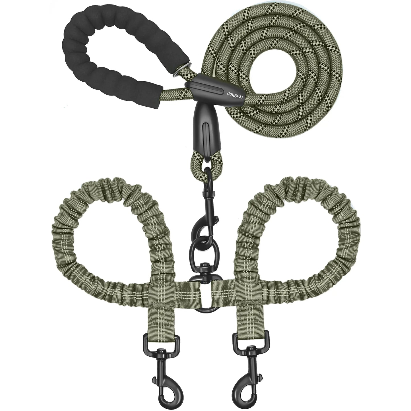  Dual 360 Swivel No Tangle Pet Leash Shock Absorbing Bungee 