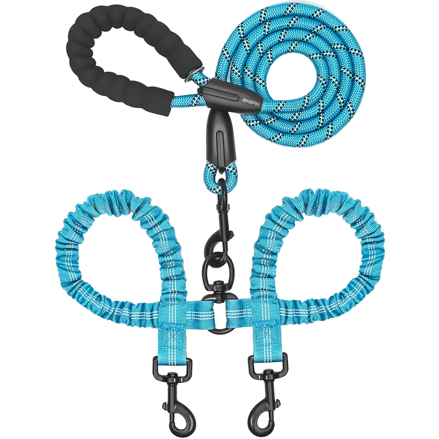  Dual 360 Swivel No Tangle Pet Leash Shock Absorbing Bungee 