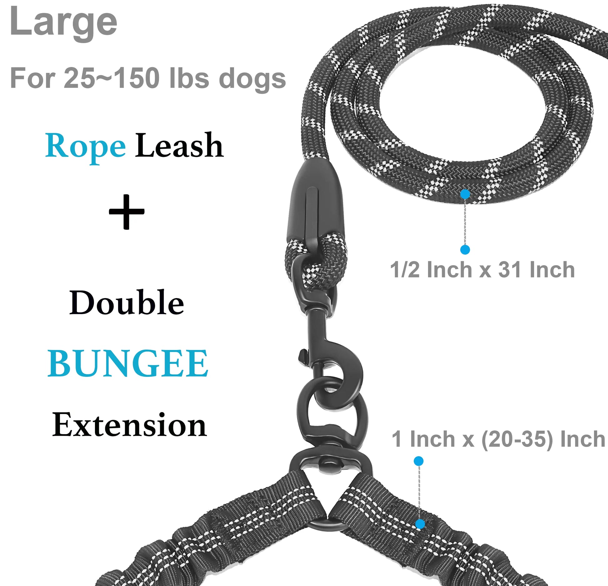  Dual 360 Swivel No Tangle Pet Leash Shock Absorbing Bungee 