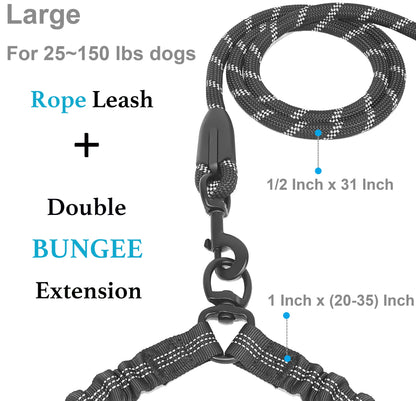  Dual 360 Swivel No Tangle Pet Leash Shock Absorbing Bungee 