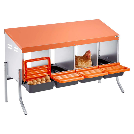 【Summervibes】Vevor Chicken Nesting Boxes, 4 Compartments, with Support Legs, Easy Egg Collection, Galvanized Steel and High-Strength Plastic, Roll Away Nesting Boxes for Chickens and Hens Laying Eggs, Orange
