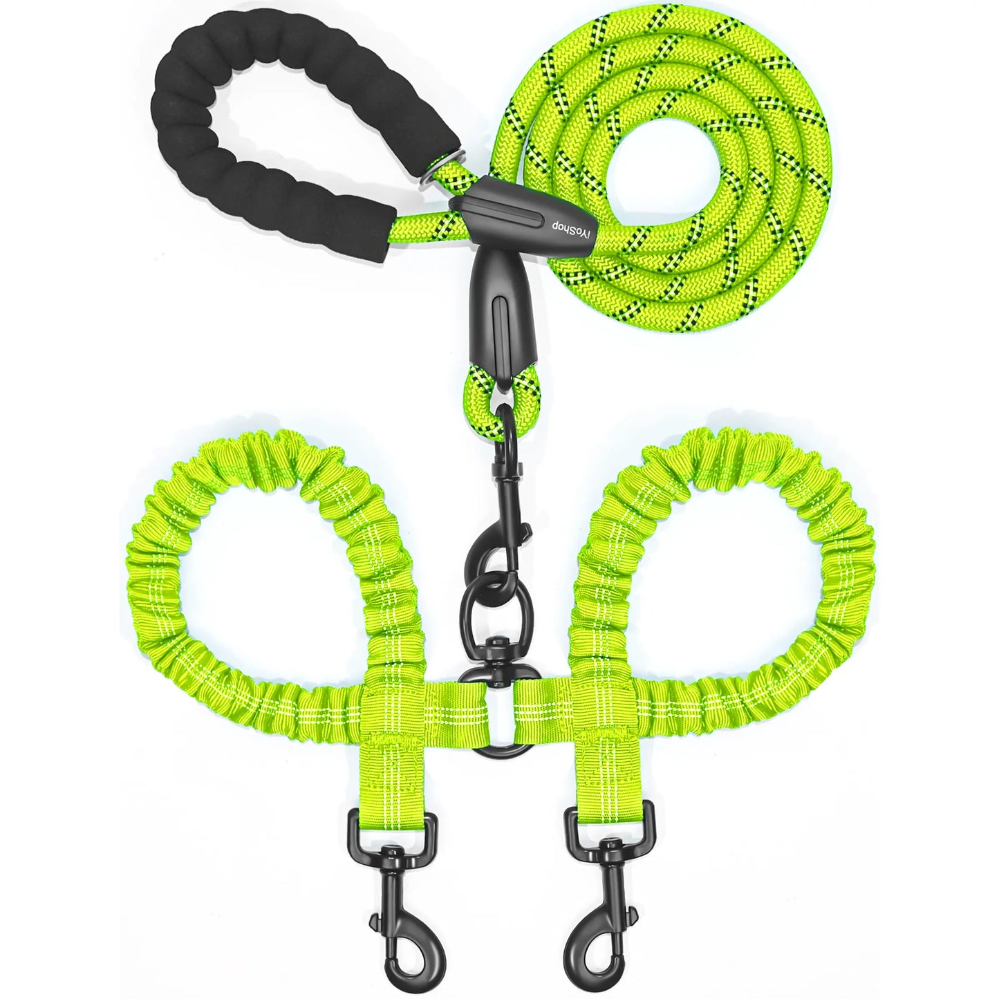  Dual 360 Swivel No Tangle Pet Leash Shock Absorbing Bungee 