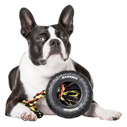 Rubber Tirebiter Dog Toy with Cottonblend Assorted Color Rope