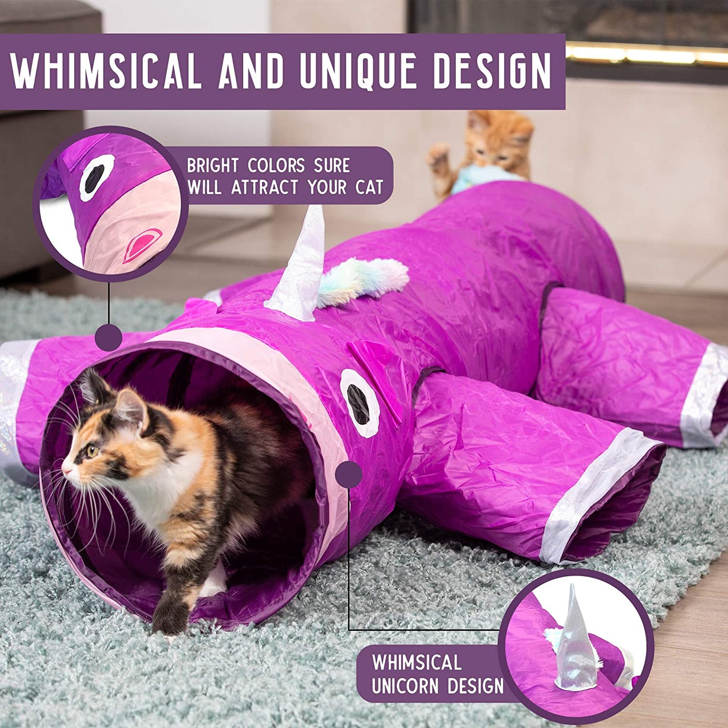 Unicorn Pet Tunnel Boredom Relief with Crinkle Feather String