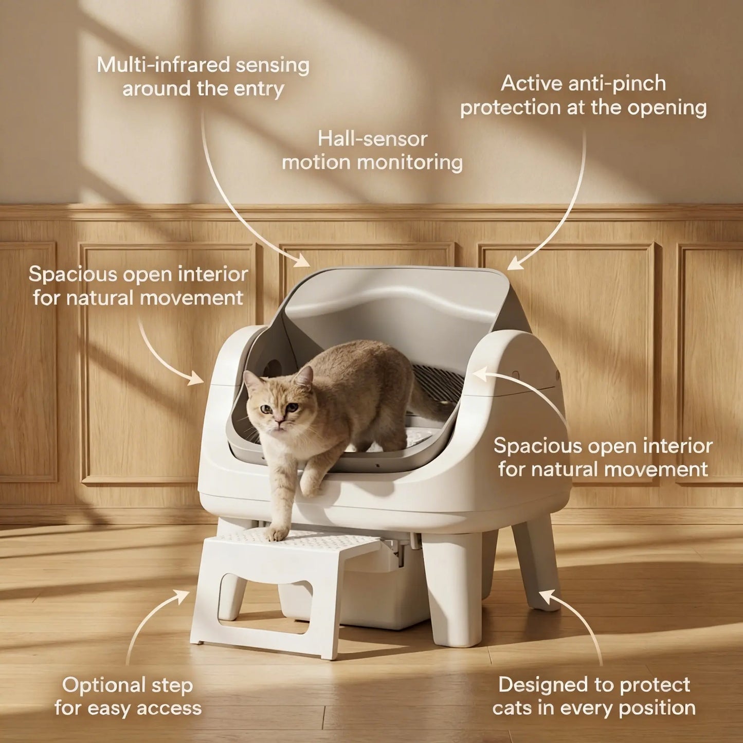 Petpivot Autoscooper 12 Lite Open Top Self Cleaning Cat Litter Box, Automatic Litter Box with 7 Pairs of Safety Sensors, Anti-Pinch Protection, Easy Access Step for Senior Cats Tiktokshopspringglowup