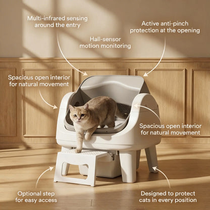 Petpivot Autoscooper 12 Lite Open Top Self Cleaning Cat Litter Box, Automatic Litter Box with 7 Pairs of Safety Sensors, Anti-Pinch Protection, Easy Access Step for Senior Cats Tiktokshopspringglowup