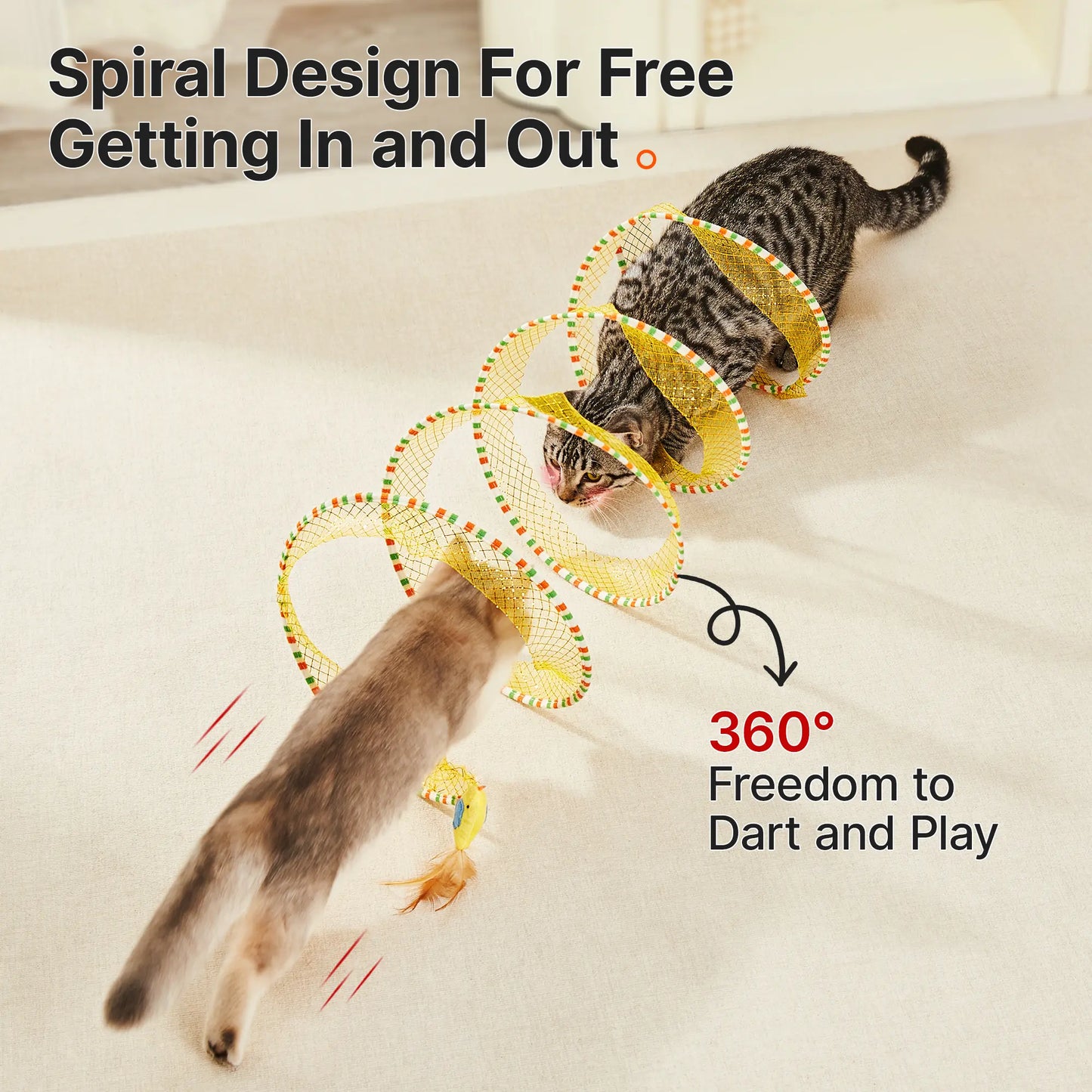 Spiral Play Tunnel with Feather & Bell for Cats (20 Inches Unfolded) 