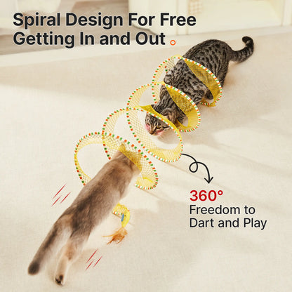 Spiral Play Tunnel with Feather & Bell for Cats (20 Inches Unfolded) 