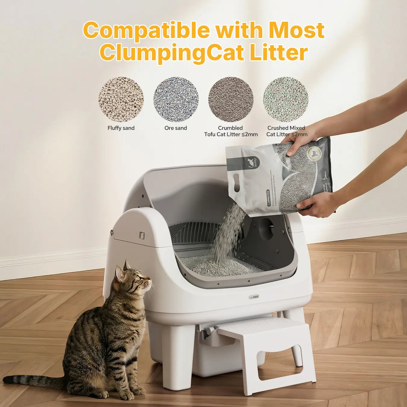 Petpivot Autoscooper 12 Lite Open Top Self Cleaning Cat Litter Box, Automatic Litter Box with 7 Pairs of Safety Sensors, Anti-Pinch Protection, Easy Access Step for Senior Cats Tiktokshopspringglowup