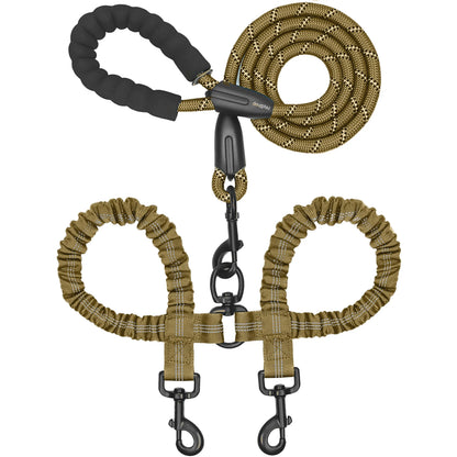  Dual 360 Swivel No Tangle Pet Leash Shock Absorbing Bungee 