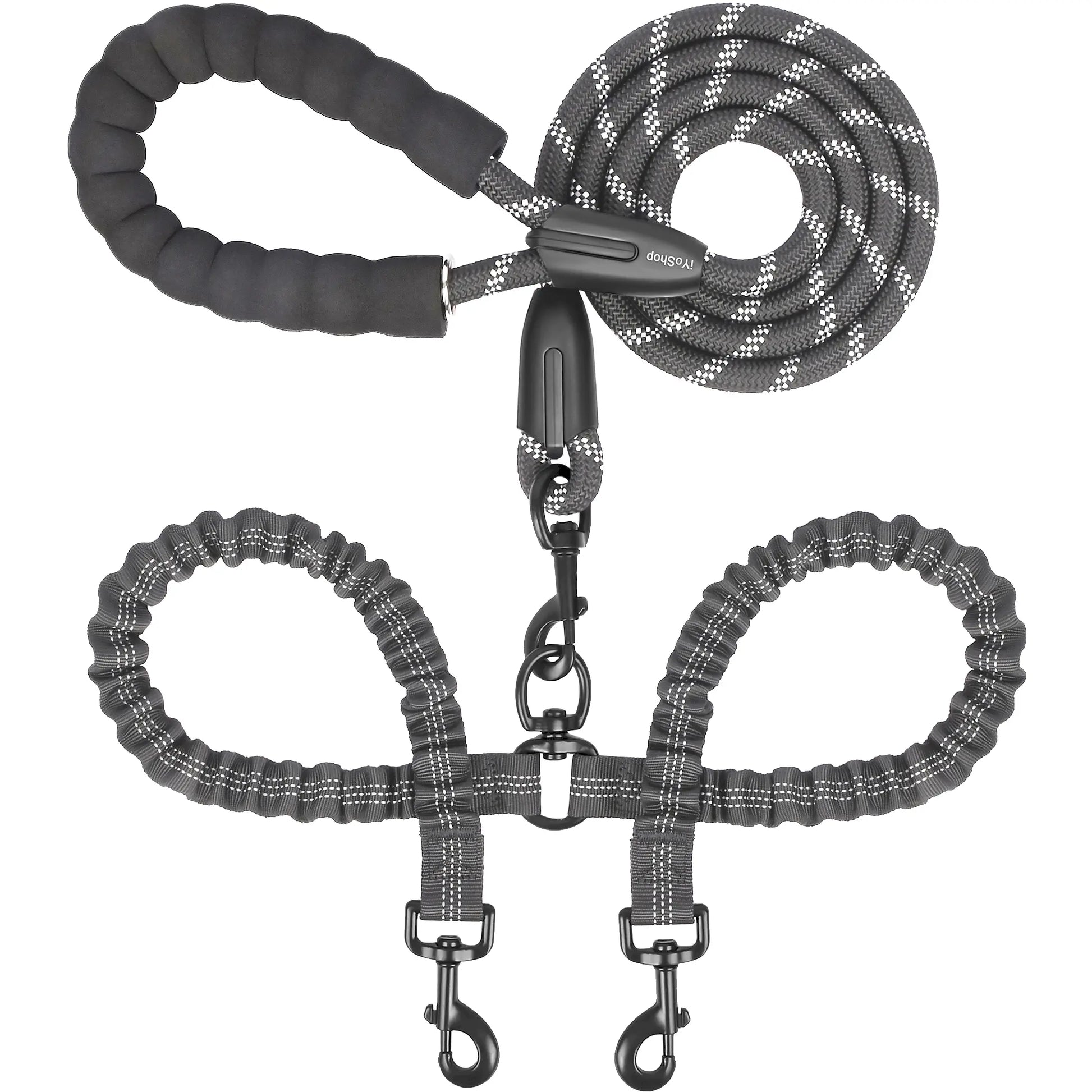  Dual 360 Swivel No Tangle Pet Leash Shock Absorbing Bungee 