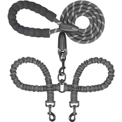  Dual 360 Swivel No Tangle Pet Leash Shock Absorbing Bungee 