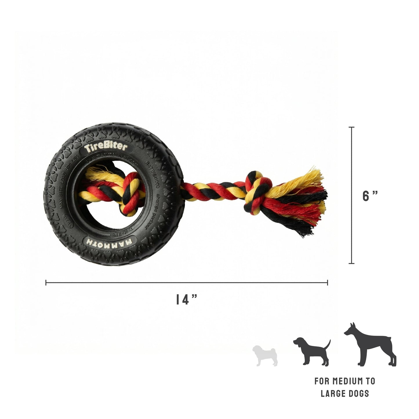 Rubber Tirebiter Dog Toy with Cottonblend Assorted Color Rope