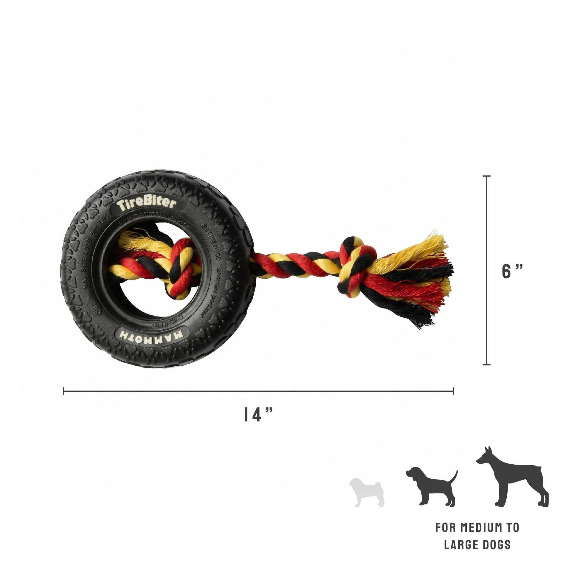 Rubber Tirebiter Dog Toy with Cottonblend Assorted Color Rope