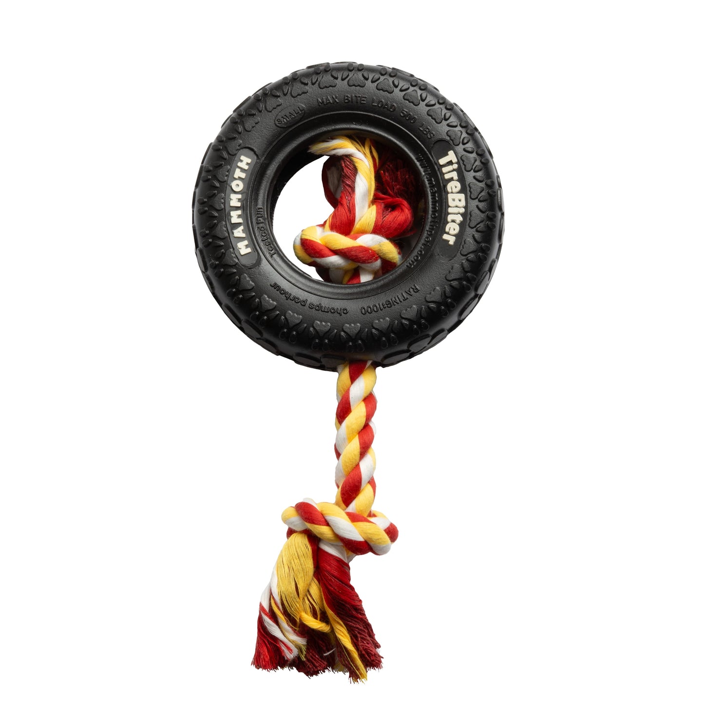 Rubber Tirebiter Dog Toy with Cottonblend Assorted Color Rope