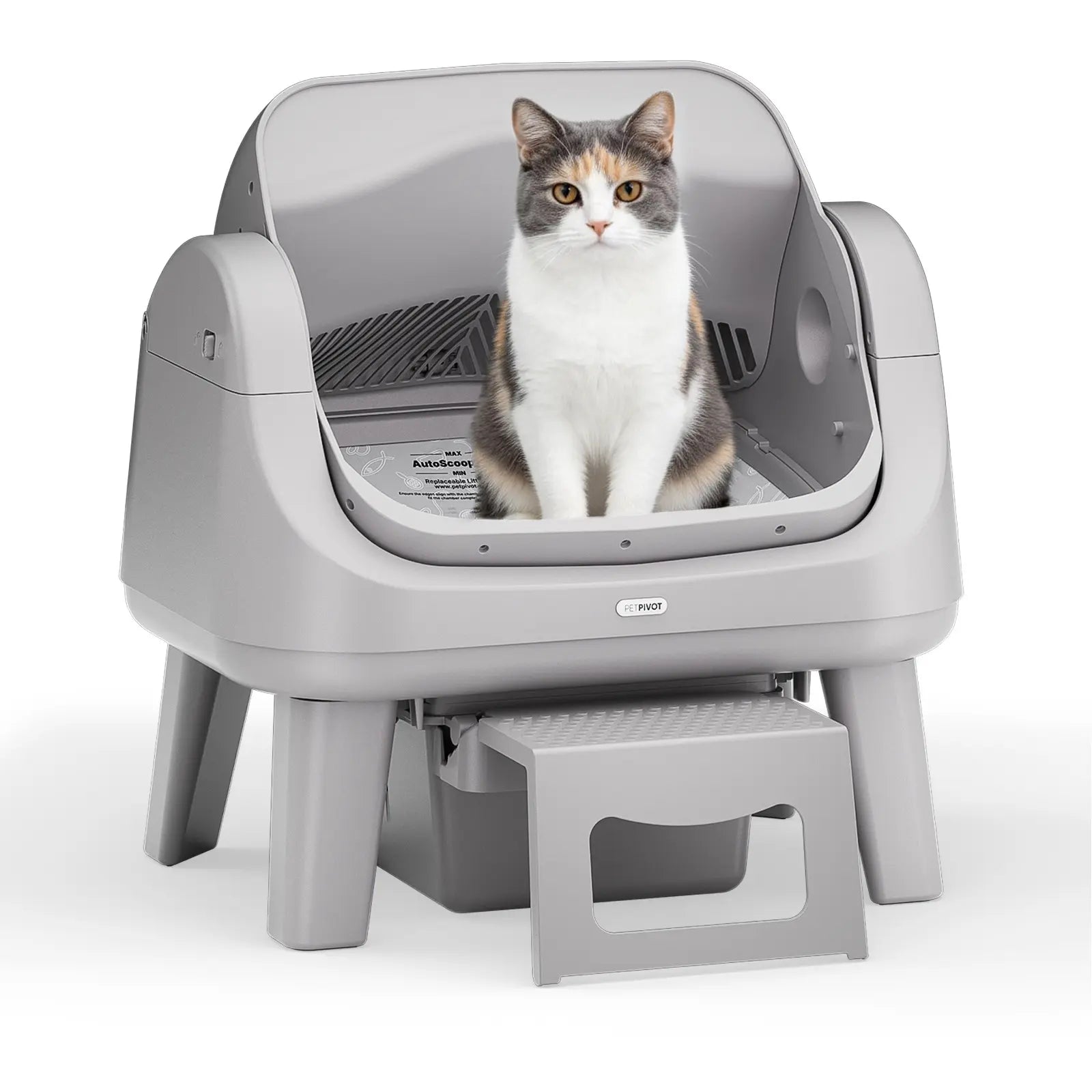 Petpivot Autoscooper 12 Lite Open Top Self Cleaning Cat Litter Box, Automatic Litter Box with 7 Pairs of Safety Sensors, Anti-Pinch Protection, Easy Access Step for Senior Cats Tiktokshopspringglowup