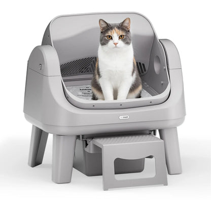 Petpivot Autoscooper 12 Lite Open Top Self Cleaning Cat Litter Box, Automatic Litter Box with 7 Pairs of Safety Sensors, Anti-Pinch Protection, Easy Access Step for Senior Cats Tiktokshopspringglowup