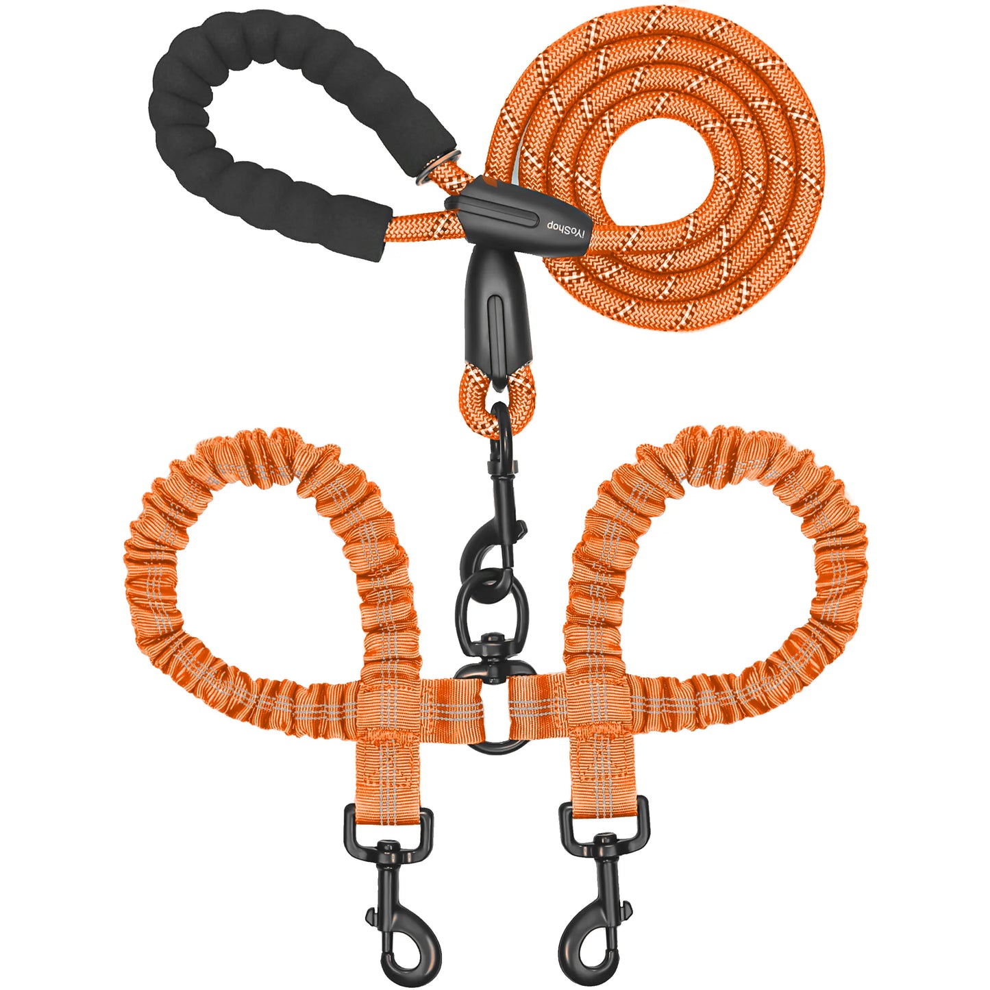  Dual 360 Swivel No Tangle Pet Leash Shock Absorbing Bungee 
