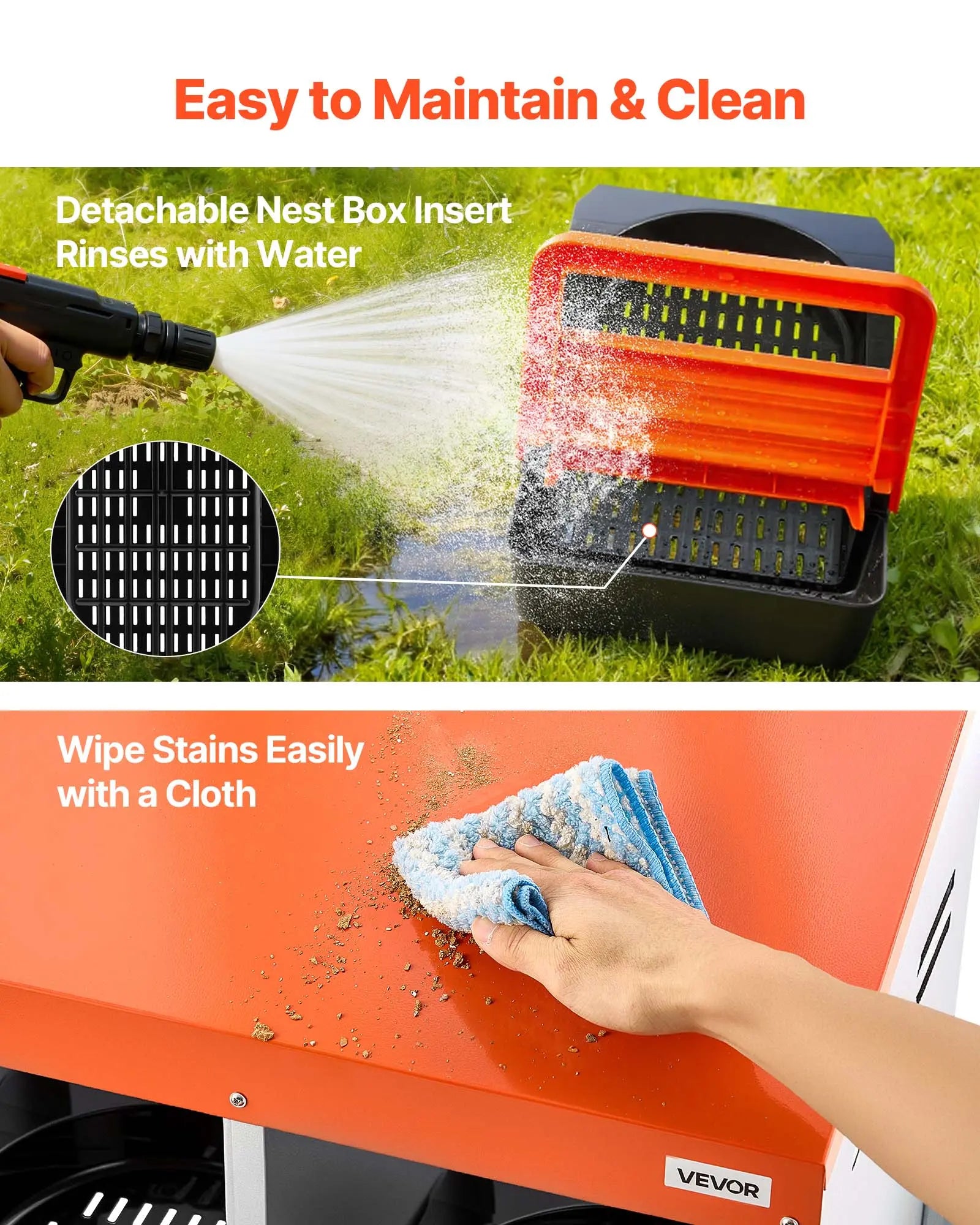 【Summervibes】Vevor Chicken Nesting Boxes, 4 Compartments, with Support Legs, Easy Egg Collection, Galvanized Steel and High-Strength Plastic, Roll Away Nesting Boxes for Chickens and Hens Laying Eggs, Orange