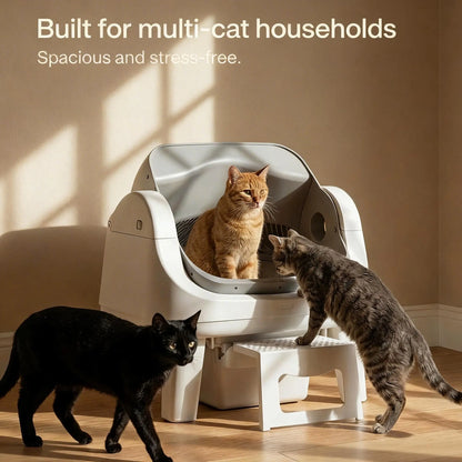 Petpivot Autoscooper 12 Lite Open Top Self Cleaning Cat Litter Box, Automatic Litter Box with 7 Pairs of Safety Sensors, Anti-Pinch Protection, Easy Access Step for Senior Cats Tiktokshopspringglowup