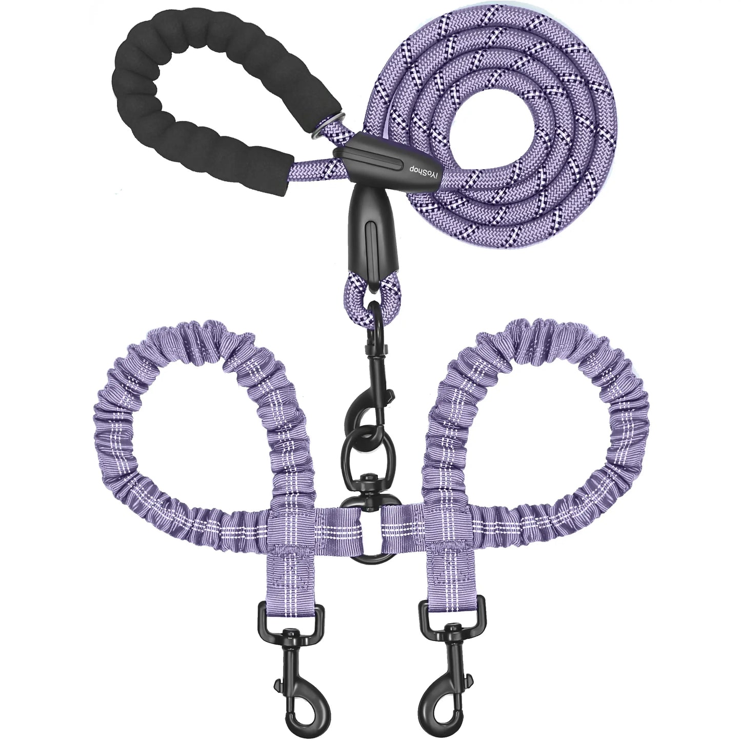  Dual 360 Swivel No Tangle Pet Leash Shock Absorbing Bungee 