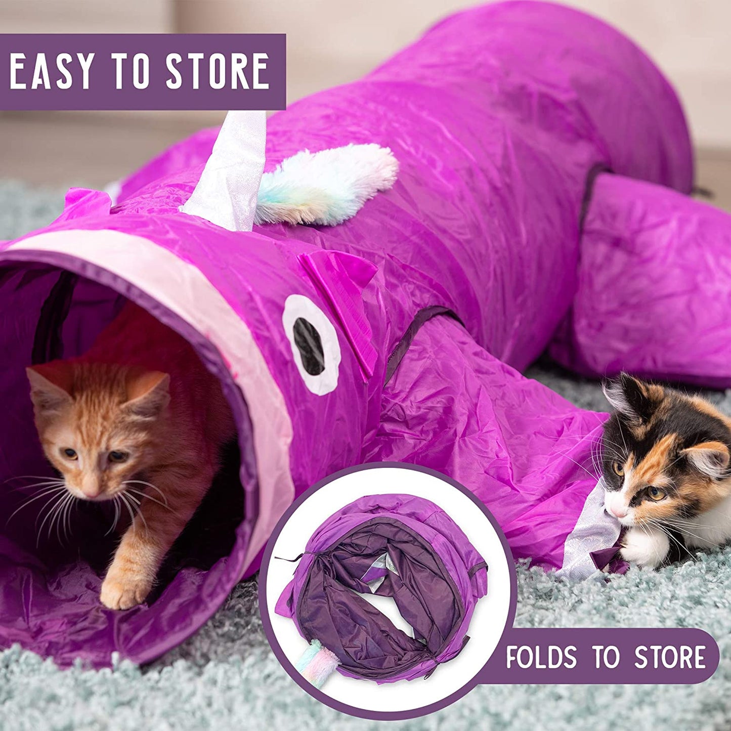 Unicorn Pet Tunnel Boredom Relief with Crinkle Feather String