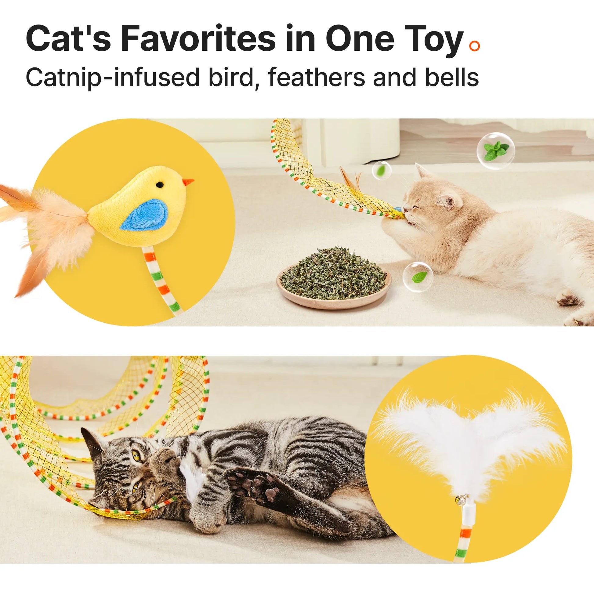 Spiral Play Tunnel with Feather & Bell for Cats (20 Inches Unfolded) 