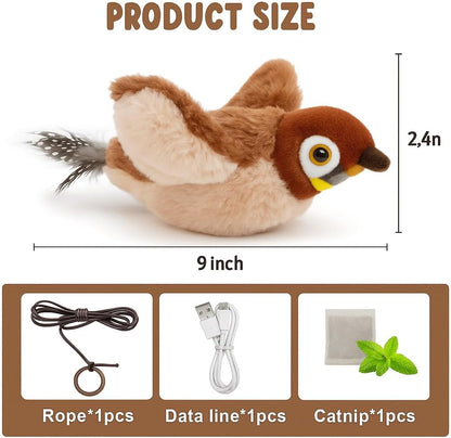 Interactive Flapping & Chirping Bird Toy for Cats and Small Dogs (No Flying) (Large 9X3")