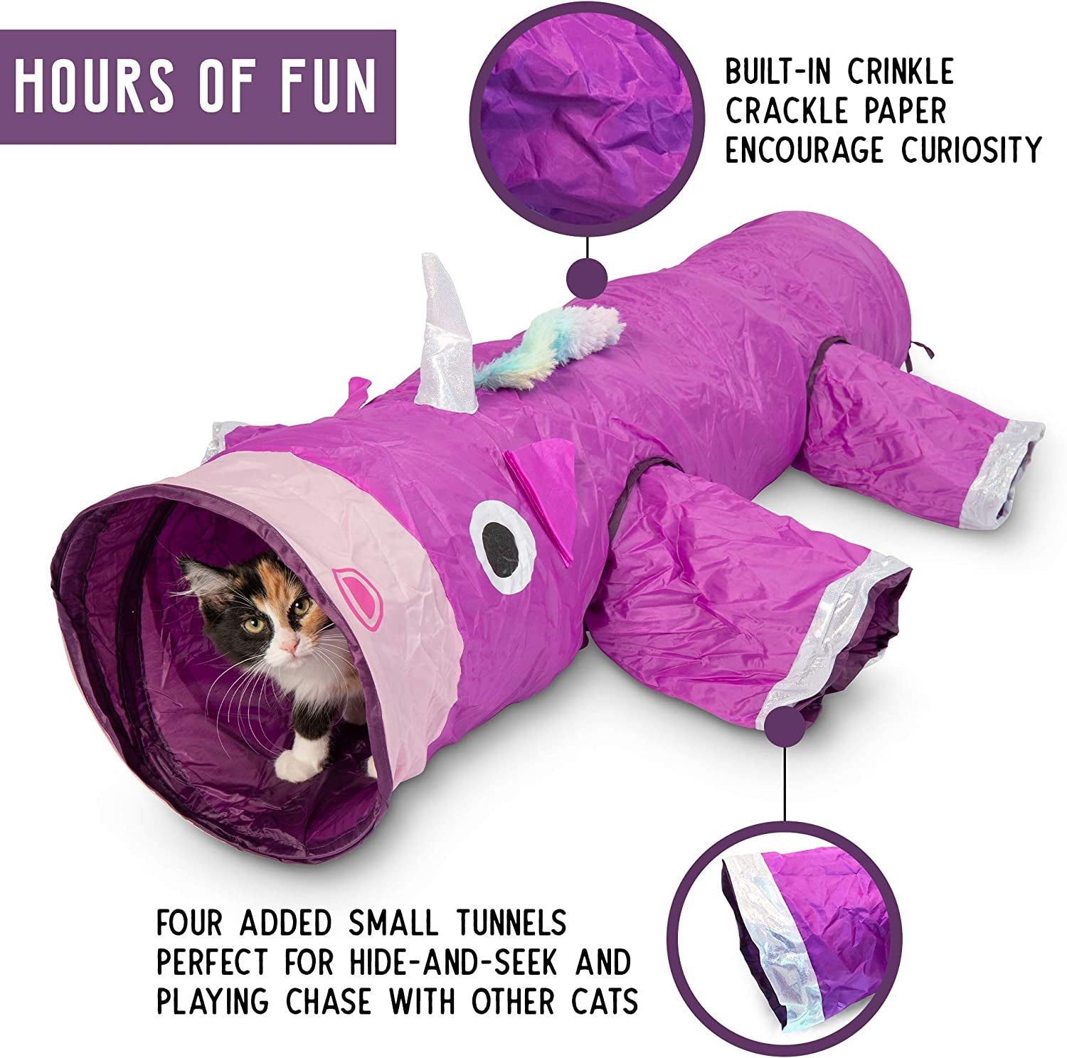Unicorn Pet Tunnel Boredom Relief with Crinkle Feather String