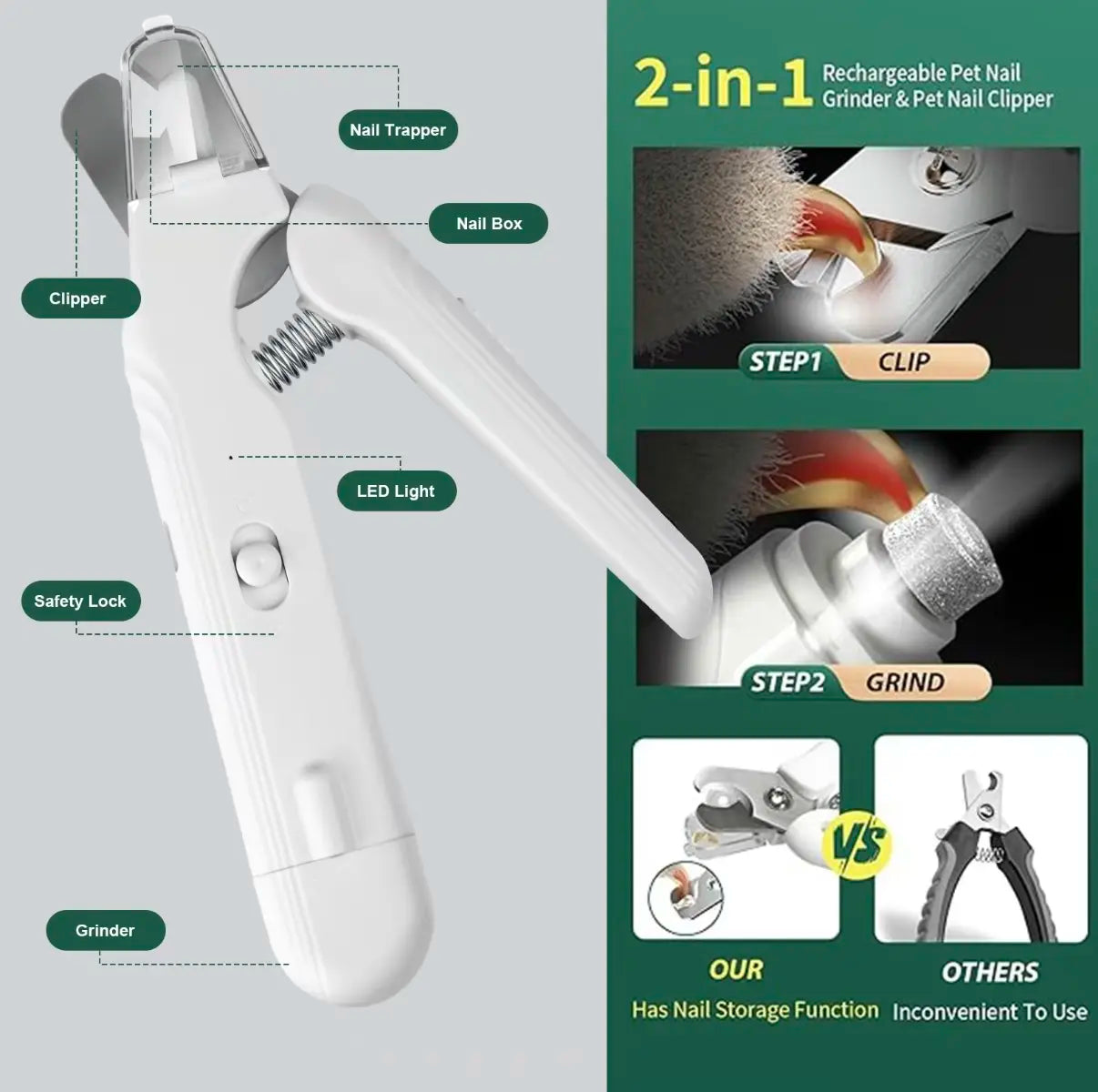 2-In-1 Pet Nail Clipper and Grinder (Rechargeable)