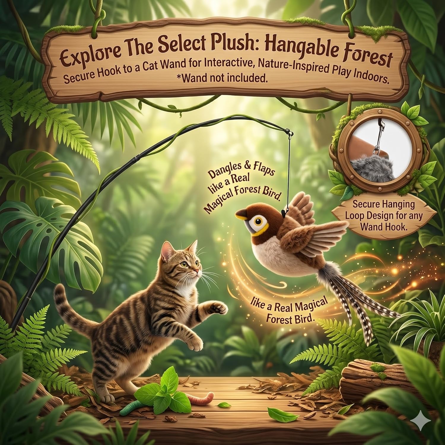 Interactive Flapping & Chirping Bird Toy for Cats and Small Dogs (No Flying) (Large 9X3")