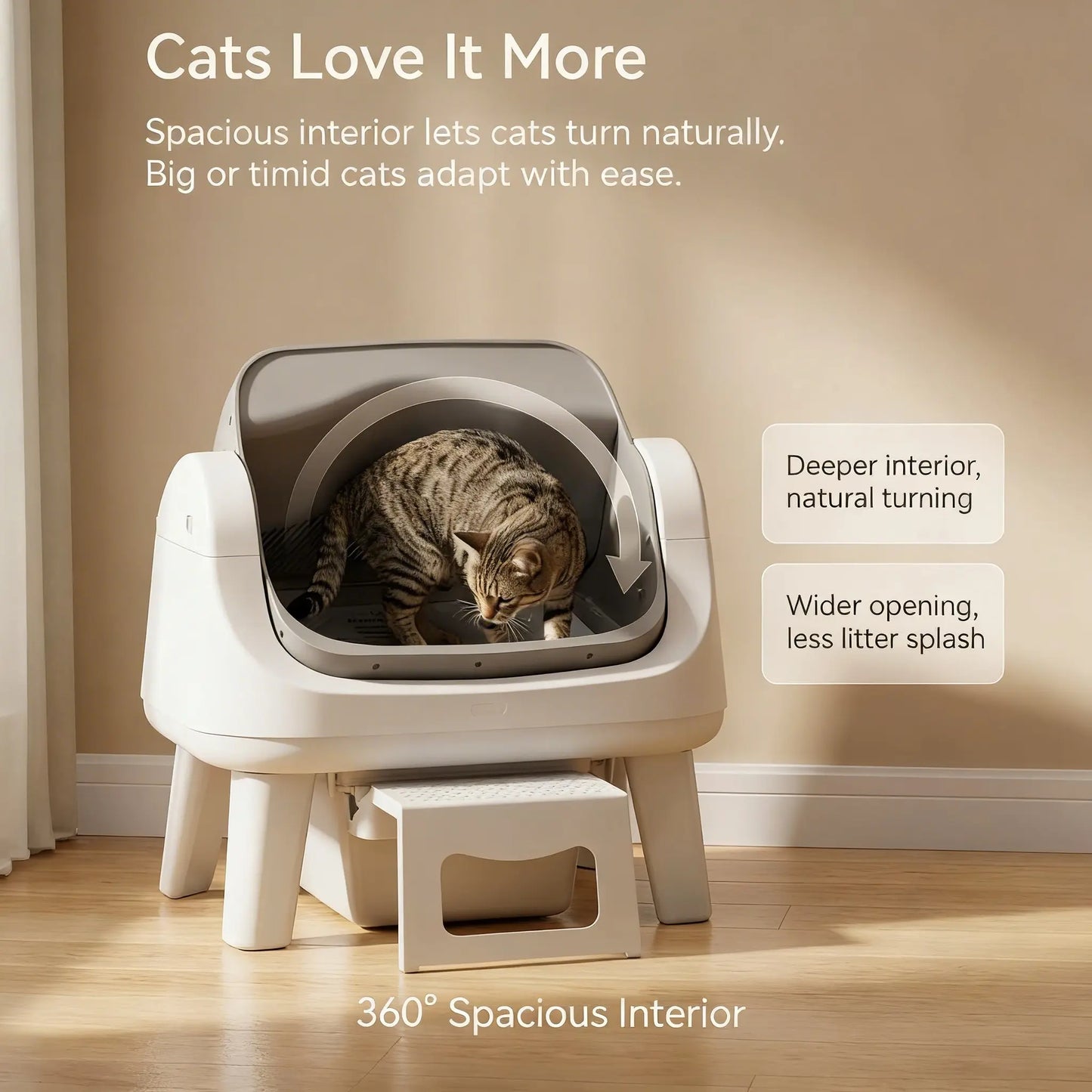 Petpivot Autoscooper 12 Lite Open Top Self Cleaning Cat Litter Box, Automatic Litter Box with 7 Pairs of Safety Sensors, Anti-Pinch Protection, Easy Access Step for Senior Cats Tiktokshopspringglowup