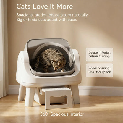 Petpivot Autoscooper 12 Lite Open Top Self Cleaning Cat Litter Box, Automatic Litter Box with 7 Pairs of Safety Sensors, Anti-Pinch Protection, Easy Access Step for Senior Cats Tiktokshopspringglowup